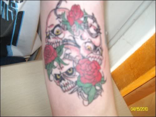 skulls roses and barbed wire tattoo Image