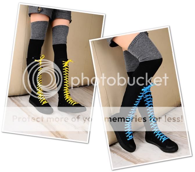 PUNK EMO Black Canvas boot lace up sneakers knee high  