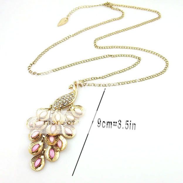 Gold Tone Pink Peacock Multi Sequin Pendant Necklace  