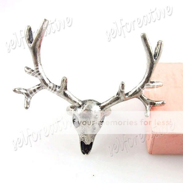 Reindeer Deer Elk Milu Head Horn Large Finger Ring Sz 6/M Silver/Gold 