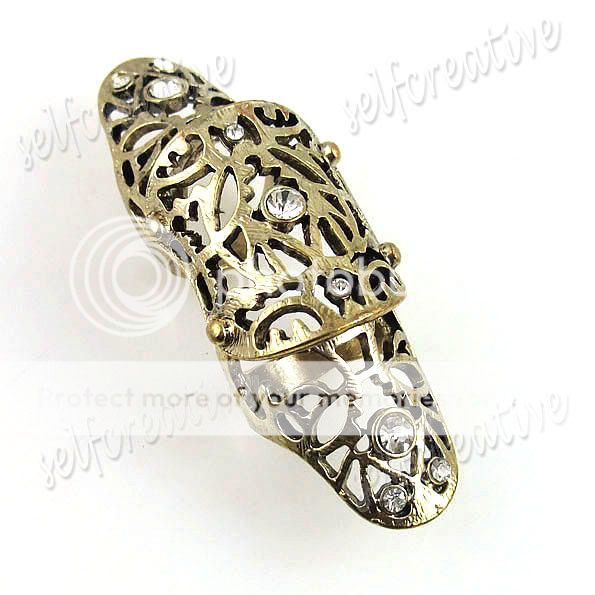 Filigree Floral Armor Hinged Knuckle Joint Ring Sz 6 Crystal Polish 