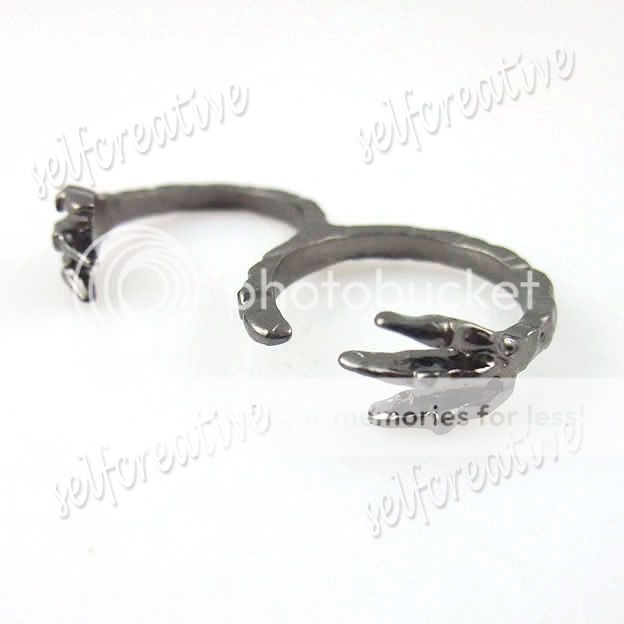 Black Dragon Claw Talon Two Double Finger Ring Size 7/8  